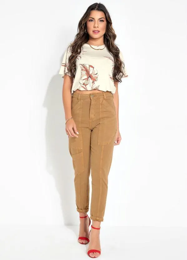 Sawary Jeans - Calça Marrom Mom Jeans com Recortes Sawary 4