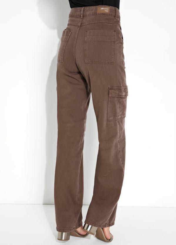 Sawary Jeans - Calça Marrom Wide Leg com Bolsos Cargo Sawary 2