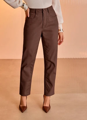 Lunender - Calça Mom em Sarja com Cintura Alta Marrom - LUNENDER