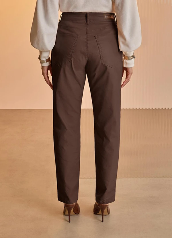 Lunender - Calça Mom em Sarja com Cintura Alta Marrom 2