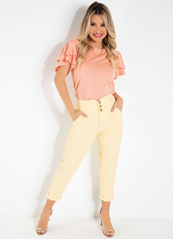 Outlet - Calça Mom Jeans Amarela com Bolsos 3