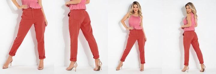 Cala Mom Jeans Vermelha Sawary