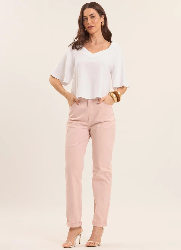 Doce Trama - Calça Mom Oliva em Sarja Rosa 3