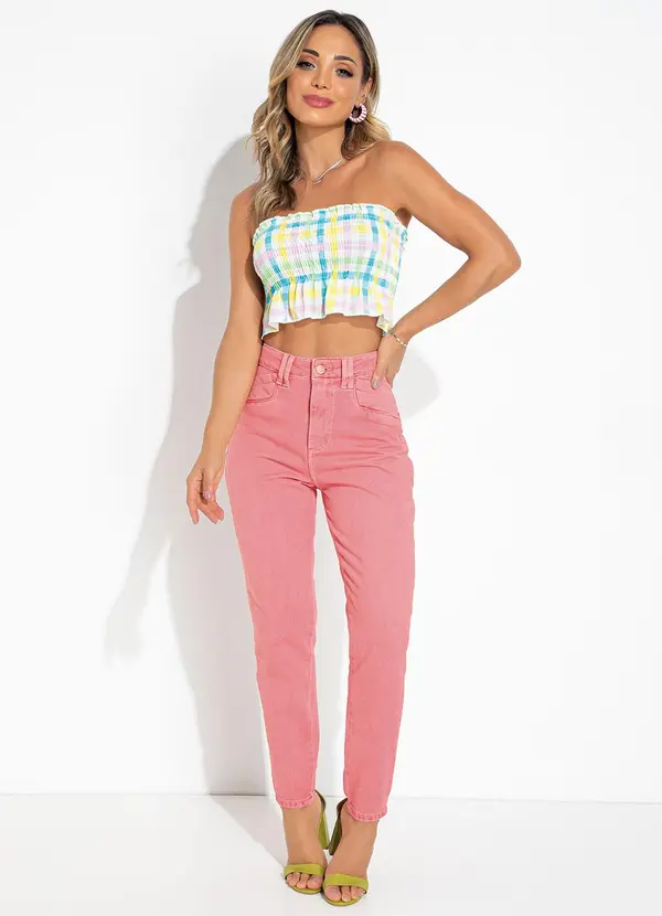 Sawary Jeans - Calça Mom Rosa em Sarja 3