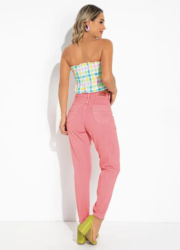 Sawary Jeans - Calça Mom Rosa em Sarja 4