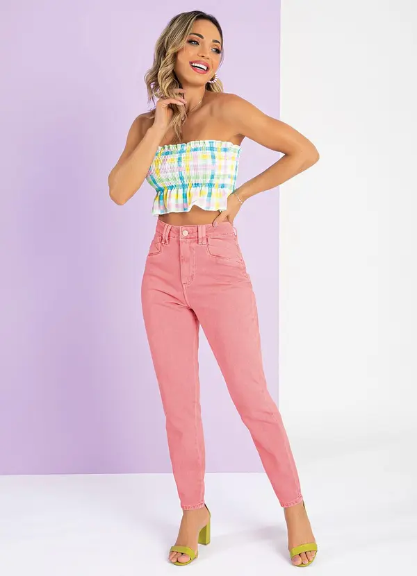 Sawary Jeans - Calça Mom Rosa em Sarja 5