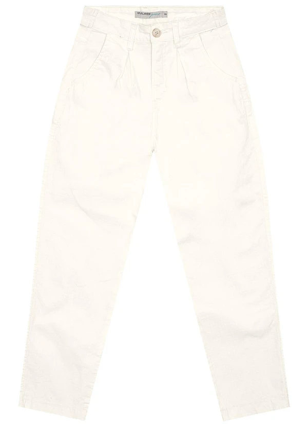 Malwee - Calça Off White Carrot Cintura Alta em Sarja 6