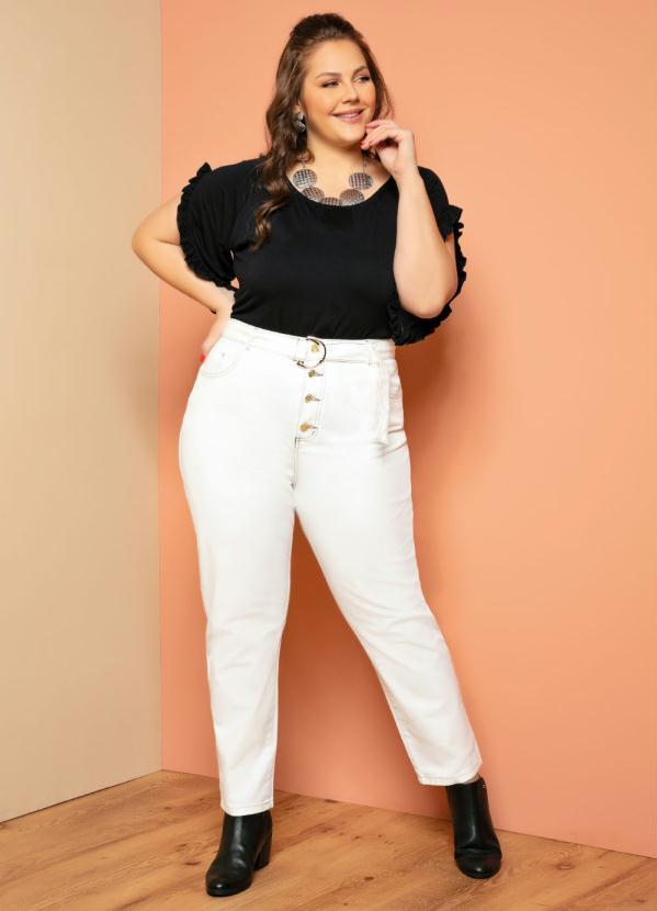 Quintess - Calça Off White com Bolsos Funcionais e Faixa 9