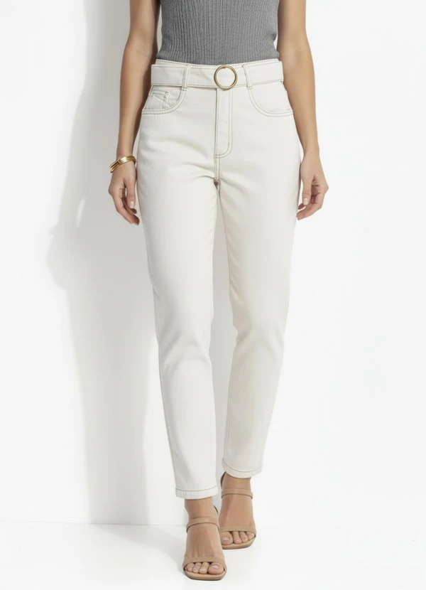 Quintess - Calça Off White em Sarja