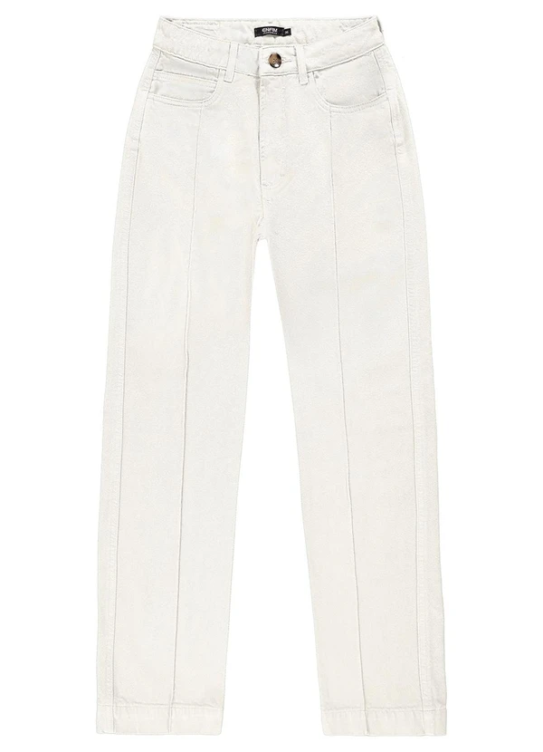 Enfim - Calça Off White Reta em Sarja Cintura Alta 3