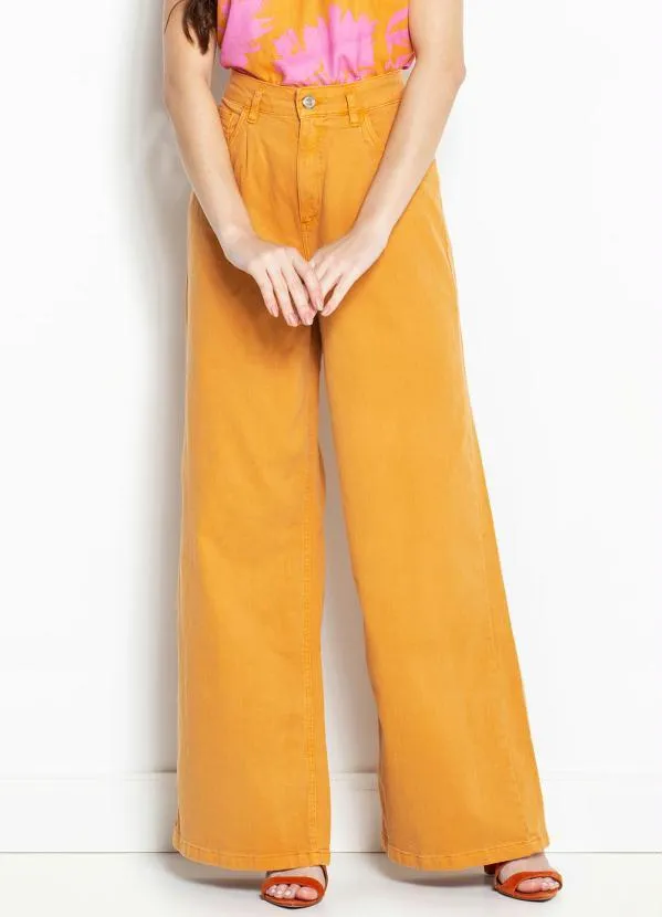 Dzarm - Calça Pantalona de Sarja Laranja