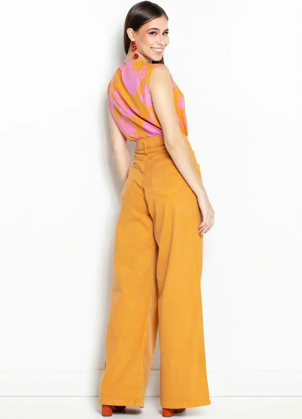 Dzarm - Calça Pantalona de Sarja Laranja 4