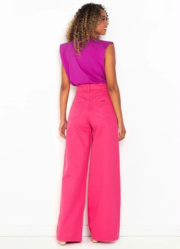 Forum - Calça Pantalona de Sarja Thais Rosa 4