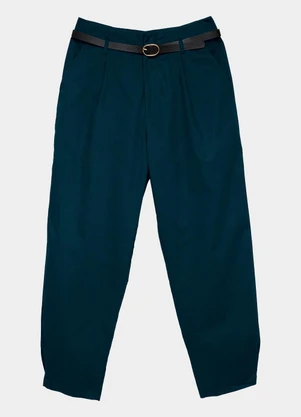 Enfim - Calça Paper Bag Sarjada Azul Marinho - ENFIM