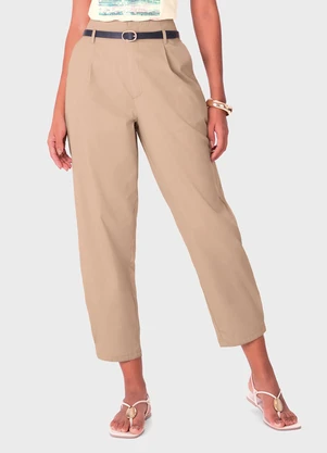 Enfim - Calça Paper Bag Sarjada Bege - ENFIM