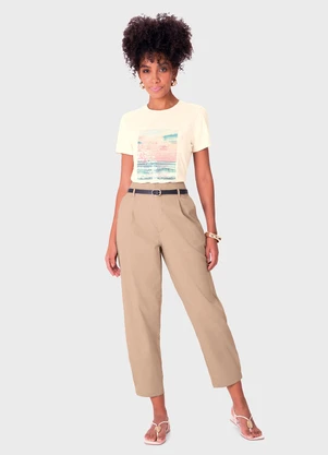 Enfim - Calça Paper Bag Sarjada Bege - ENFIM