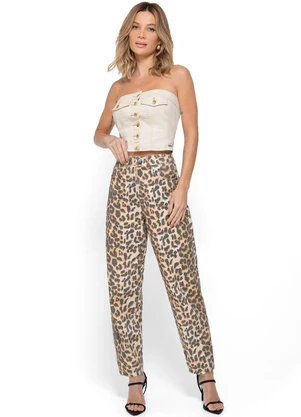 Enfim - Calça Preta Barrel Animal Print - ENFIM