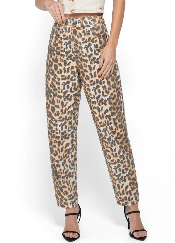 Enfim - Calça Preta Barrel Animal Print