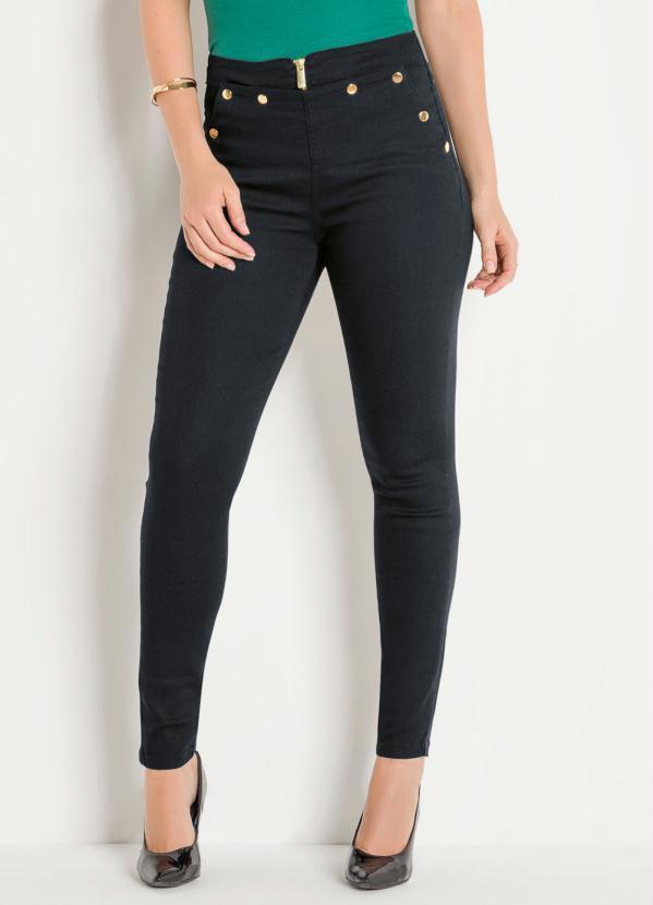 Sawary Jeans - Calça Preta em Sarja com Botões Sawary