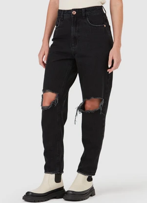 Malwee - Calça Preta Mom em Sarja Feminina - MALWEE