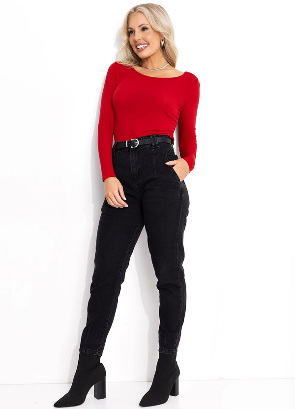 Sawary Jeans - Calça Preta Sawary Mom Jeans com Bolsos 5