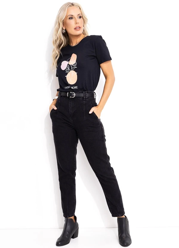 Sawary Jeans - Calça Preta Sawary Mom Jeans com Bolsos 8
