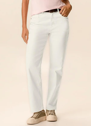 Malwee - Calça Reta Cintura Alta em Sarja Off White - MALWEE