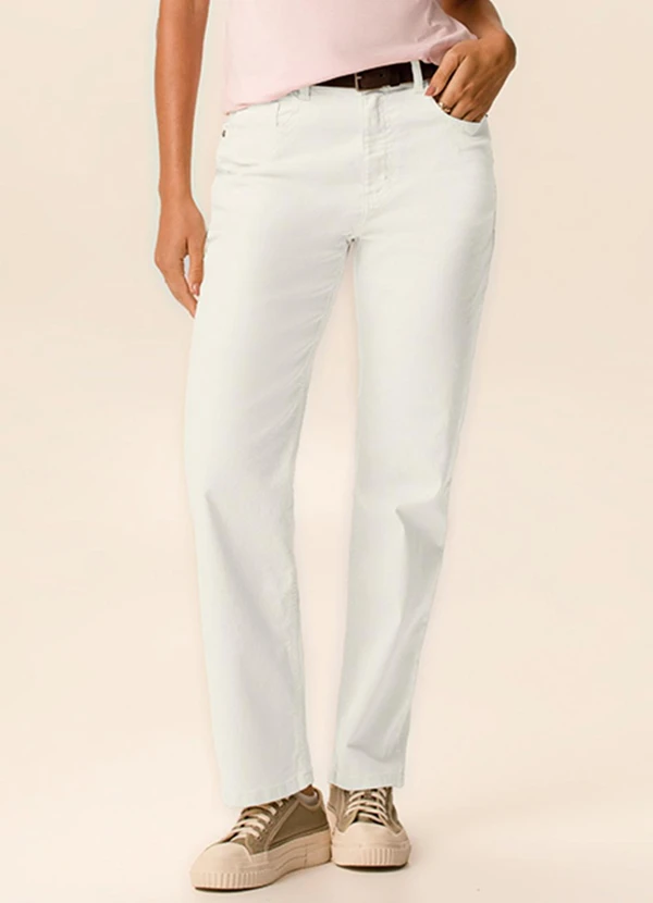 Malwee - Calça Reta Cintura Alta em Sarja Off White