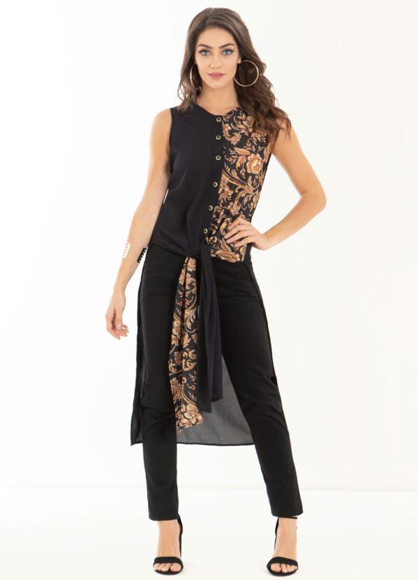 Quintess - Calça Reta Clássica Preta com Bolsos 6