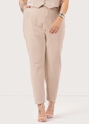 Lunender Mais Mulher - Calça Reta de em Sarja Plus Size Bege - LUNENDER MAIS MULHER