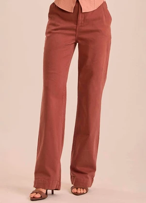Doce Trama - Calça Reta Ethnic Blur em Sarja Marrom - DOCE TRAMA