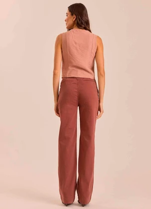 Doce Trama - Calça Reta Ethnic Blur em Sarja Marrom - DOCE TRAMA