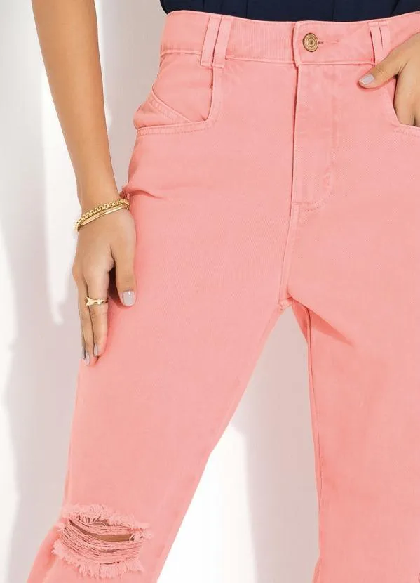 Sawary Jeans - Calça Reta Rosa com Destroyed Sawary 3