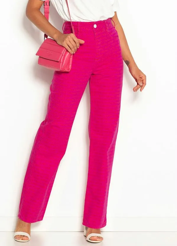 Colcci - Calça Reta Sarja Juliette Estampada Rosa