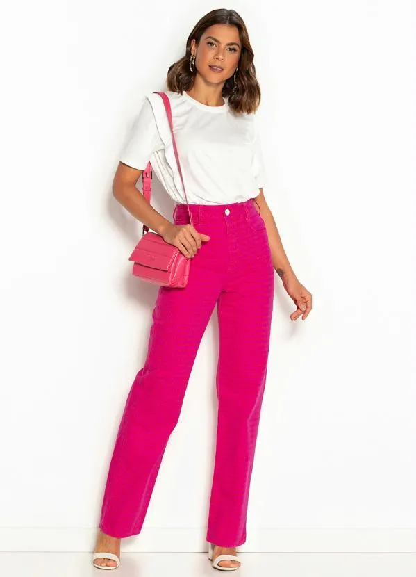 Colcci - Calça Reta Sarja Juliette Estampada Rosa 3