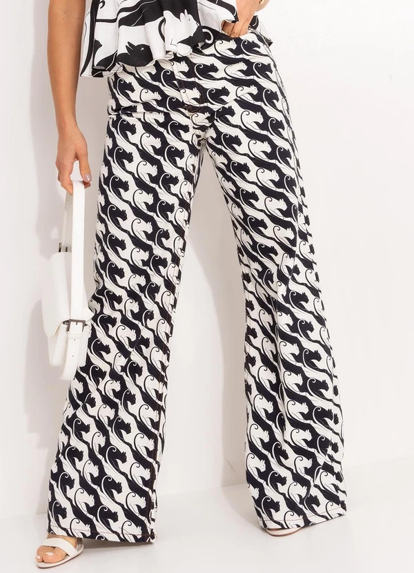 Farm - Calça Reta Sarja Panteras Preto