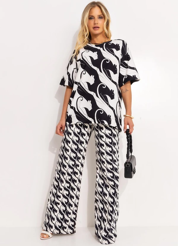 Farm - Calça Reta Sarja Panteras Preto 6