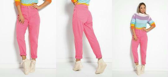 Cala Rosa Chiclete Mom Jeans com Bolsos Sawary