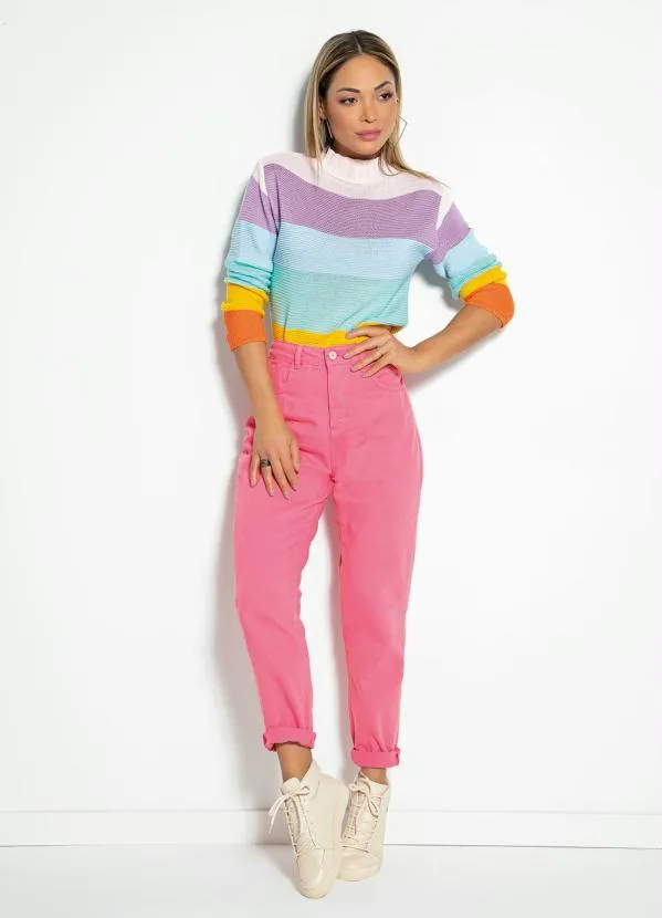 Sawary Jeans - Calça Rosa Chiclete Mom Jeans com Bolsos Sawary 3