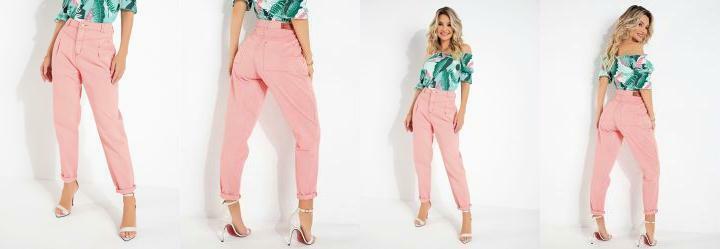Cala Rosa Mom Jeans com Bolsos e Pregas Sawary