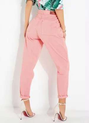 Sawary Jeans - Calça Rosa Mom Jeans com Bolsos e Pregas Sawary - SAWARY JEANS