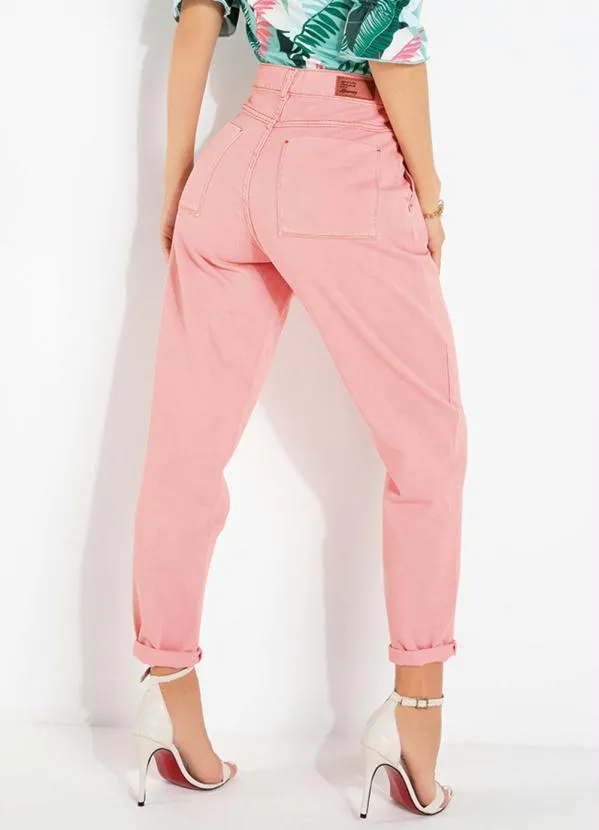 Sawary Jeans - Calça Rosa Mom Jeans com Bolsos e Pregas Sawary 2