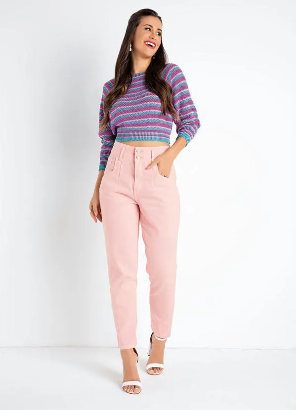 Sawary Jeans - Calça Rosa Mom Jeans com Bolsos Sawary 3