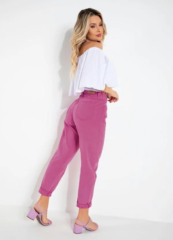 Sawary Jeans - Calça Rosa Mom Jeans com Bolsos Sawary 4