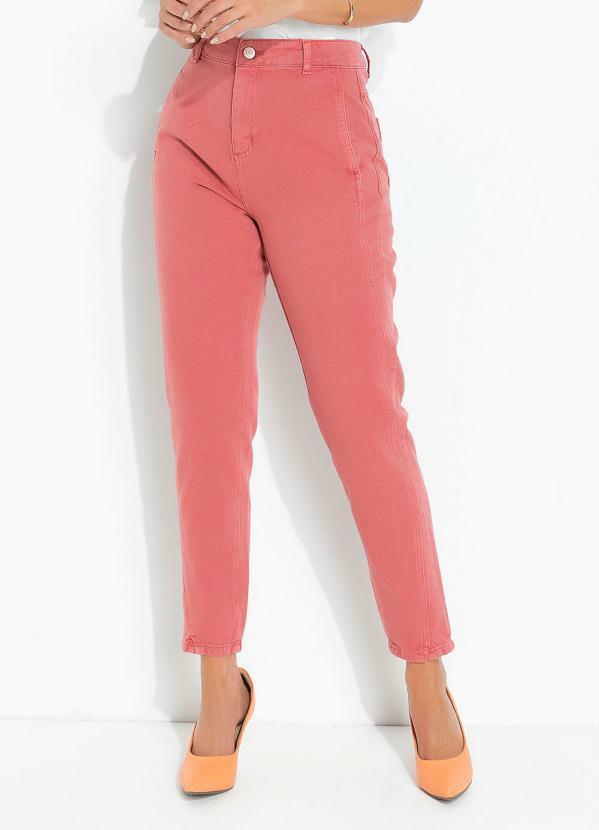 Cala (Rosa) Mom Jeans com Recorte e Bolso Sawary