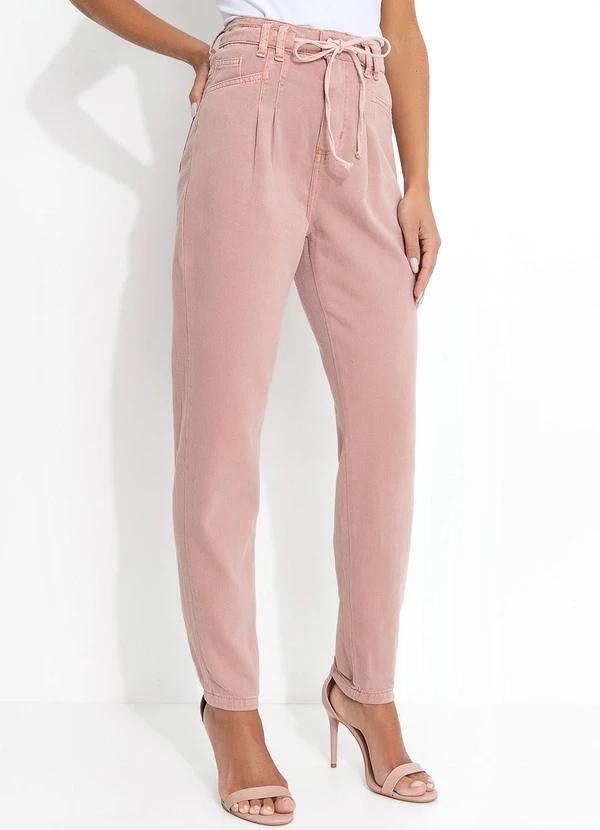 Sawary Jeans - Calça Rosê Mom Jeans Sawary com Cadarço