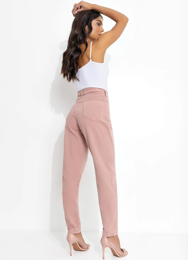 Sawary Jeans Calça Rosê Mom Jeans Sawary com Cadarço