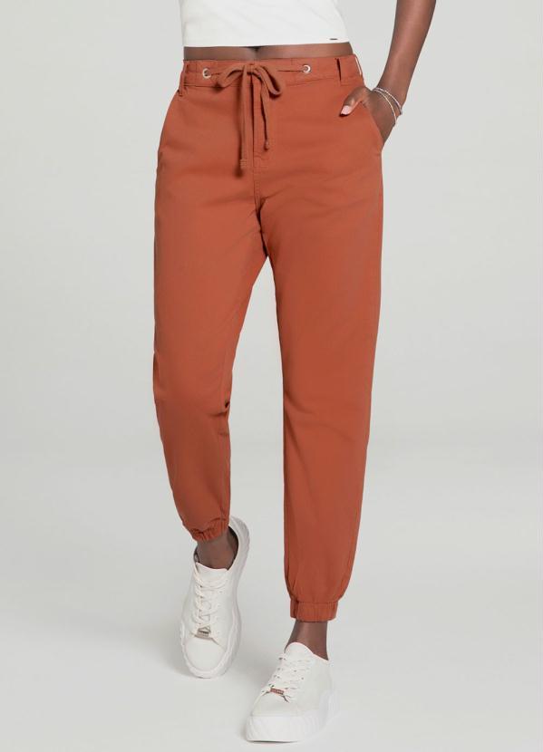 Lunender - Calça Sarja  com Cadarço Laranja