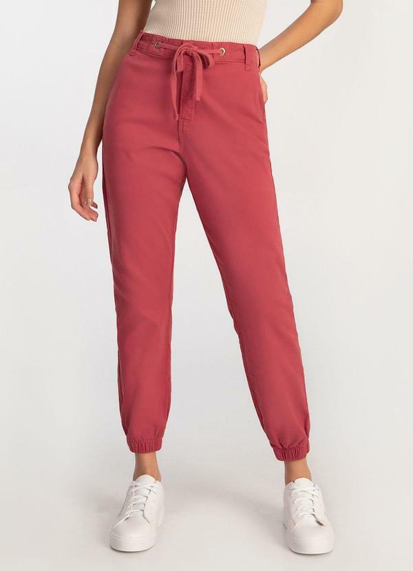 Lunender - Calça Sarja Jogging com Cadarço Vermelho