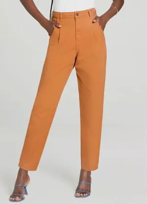 Lunender - Calça Sarja Mommy com Cintura Alta Laranja - LUNENDER